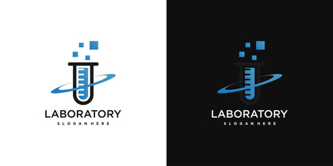 Laboratory template logo design with a unique shape. Premium Vector
