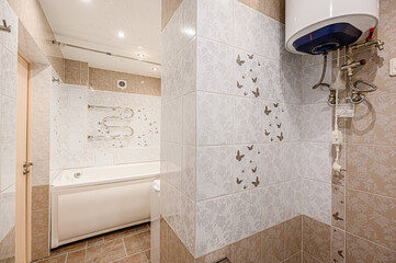 interior apartment room bathroom, sink, decorative elements, toilet. WC, sanitary unit, wash room