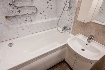 interior apartment room bathroom, sink, decorative elements, toilet. WC, sanitary unit, wash room