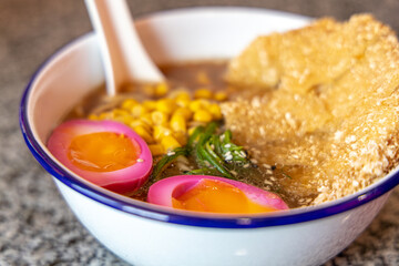 Japanese Sapporo ramen with pork bone broth.standard ramen seasoned with soy sauce.