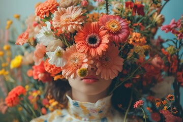 A woman wearing a crown made of colorful flowers, showcasing her unique style and love for nature.