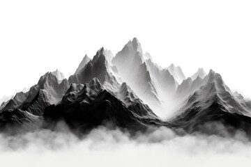 Ilustration of a mountain range in pencil, black and white background. - obrazy, fototapety, plakaty