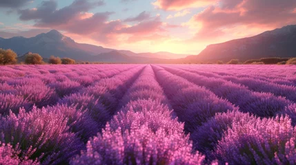 Muurstickers Fields of Lavender in Provence: Endless fields of lavender in Provence, France, with the distinctive fragrance wafting through the air © Nico