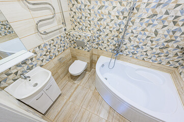 interior apartment room bathroom, sink, decorative elements, toilet. WC, sanitary unit, wash room