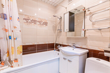 interior apartment room bathroom, sink, decorative elements, toilet. WC, sanitary unit, wash room