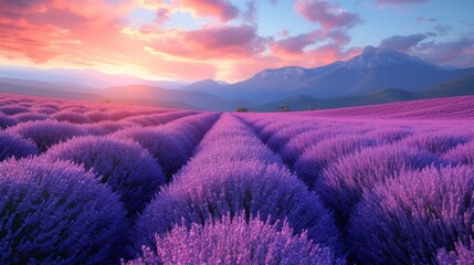 Naklejka premium Fields of Lavender in Provence: Endless fields of lavender in Provence, France, with the distinctive fragrance wafting through the air
