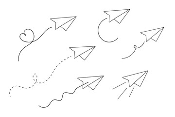 Set of hand drawn doodle paper planes. Vector illustration.