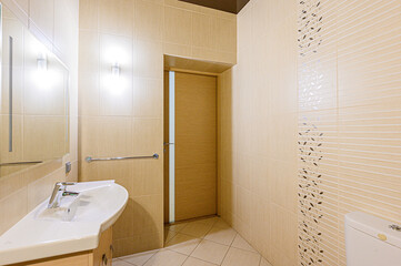 interior apartment room bathroom, sink, decorative elements, toilet. WC, sanitary unit, wash room