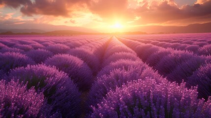 Fields of Lavender in Provence: Endless fields of lavender in Provence, France, with the distinctive fragrance wafting through the air - obrazy, fototapety, plakaty