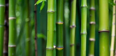 Close up of green bamboo forest background with copy space, spa and zen banner design
