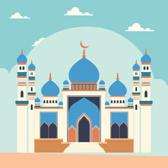 flat illustration of a mosque with vibrant color