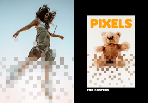 Pixel Dispersion Poster Photo Effect Mockup