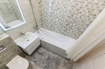 interior apartment room bathroom, sink, decorative elements, toilet. WC, sanitary unit, wash room