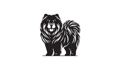 Vintage Retro Styled Vector Chow Chow Dog Silhouette Black and White - illustration