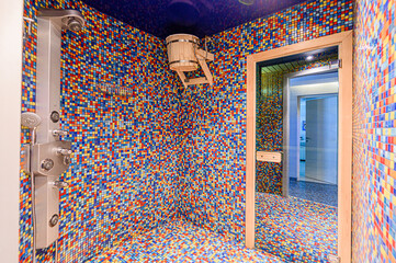interior apartment room bathroom, sink, decorative elements, toilet. WC, sanitary unit, wash room
