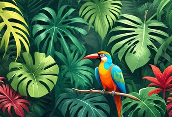 Beautiful wallpaper frame of toucan on a branch.