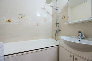 interior apartment room bathroom, sink, decorative elements, toilet. WC, sanitary unit, wash room