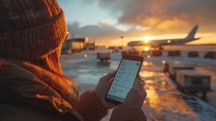 Booking flight tickets with a smartphone - obrazy, fototapety, plakaty