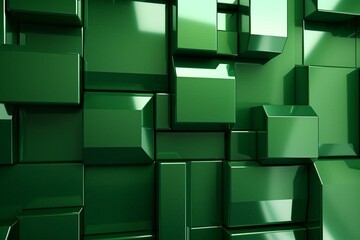 Glossy green wall with futuristic tiles forming a 3D background of arabesque blocks. Generative AI