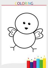 Children's coloring page chicken chicken blank line drawing in a frame with pencils illustration
