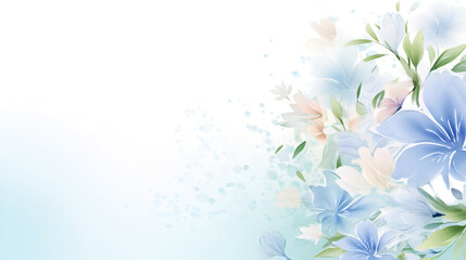 banner of spring white flowers on a pastel blue background with copy space - obrazy, fototapety, plakaty