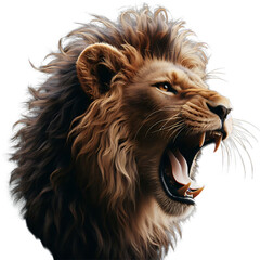 Fototapeta premium Lion is roaring in the right direction, isolated on transparent background.