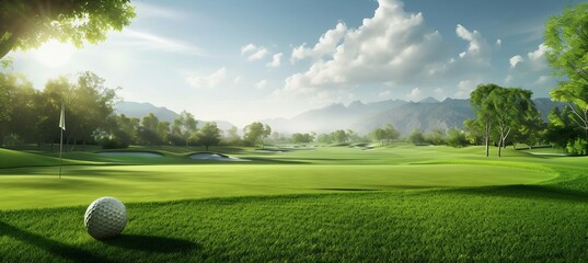 Serene Golf Course Landscape at Sunrise. Generative ai