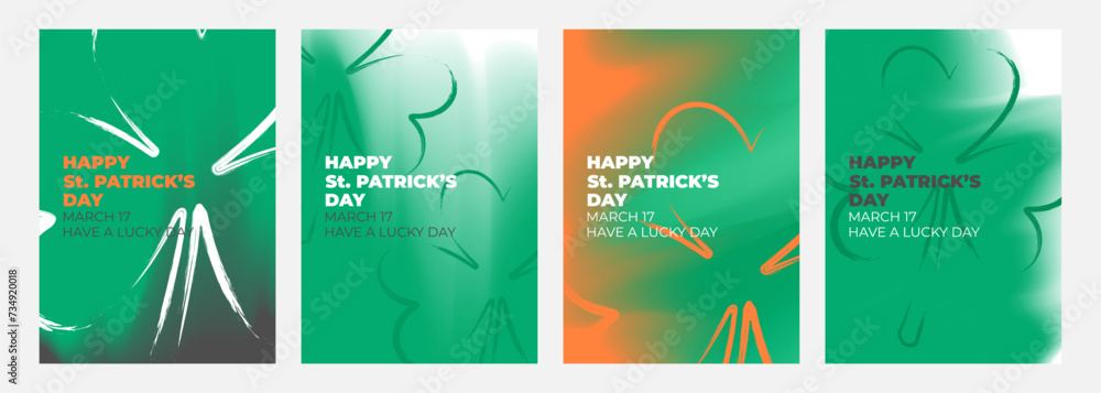 Aufkleber happy st. patrick's day celebration set. blurred backgrounds with shamrock symbol for patrick's day 
