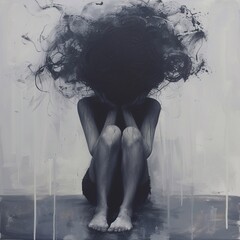 Woman silhouette. Mental health illustration. Depression. created using generative ai tool