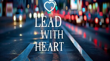 Inspirational quote  lead with heart  on blurred background, success concept for design.