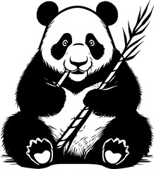 Panda Bear Sitting andn Eating Bamboo Illustration
