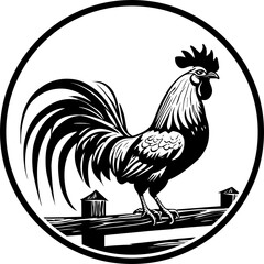 Rooster Sitting on a Fence Illustration