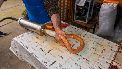 Homemade traditional sausage during the preparation