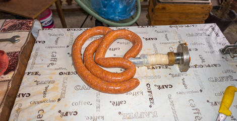 Homemade traditional sausage during the preparation