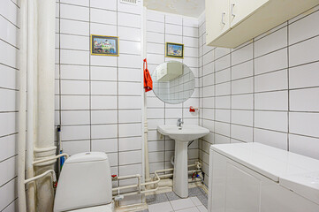 interior apartment room bathroom, sink, decorative elements, toilet. WC, sanitary unit, wash room