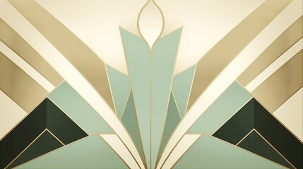 Generative AI, Green and golden luxury art deco style background, geometric abstract wallpaper

