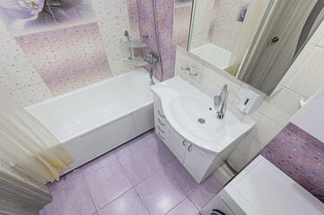 interior apartment room bathroom, sink, decorative elements, toilet. WC, sanitary unit, wash room