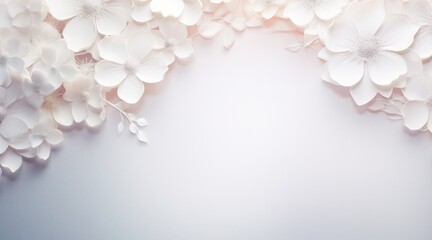 wedding background of white flowers with leaves with space for greeting text