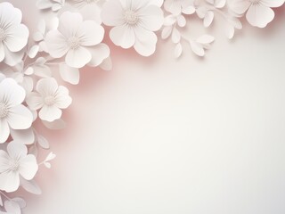 floral background.  white paper flowers on a white background with space for text, congratulations.