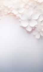 floral background.  white paper flowers close-up in the top corner with space for text, congratulations.