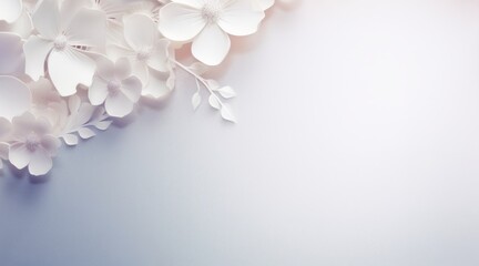 delicate floral background.  white flowers closeup in the top corner with space for text, congratulations.