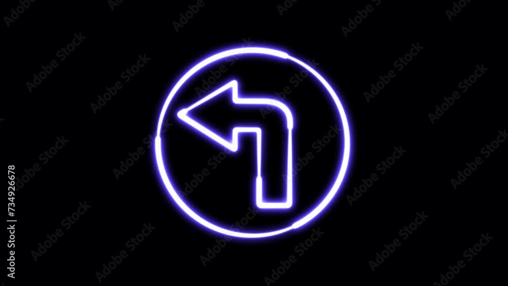 Poster neon glowing left turn arrow animation. abstract glowing neon arrow loading animation. animated neon