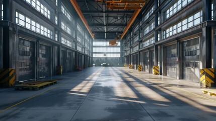 Naklejka na ściany i meble Interior of Steel in industrial warehouse..