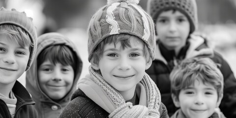 Group Of Children, Including Homeless Boy, Smiling In Volunteer Camp