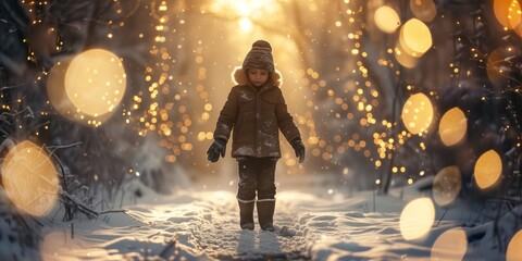 Young Ukrainian Boy Braving The Winter, Playing Outdoors Amidst Magical Bokeh