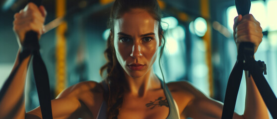 Engaged Woman Getting Support From Trainer During Dynamic Gym Workout In Energetic Setting