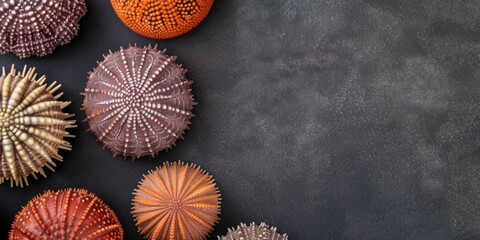 Diverse Display Of Sea Urchins, Highlighting Their Distinctive Shapes Against A Black Background