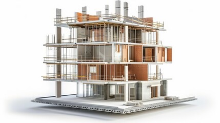 Construction of a building against a white backdrop. 3d illustration