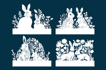 Naklejka premium Cute Floral Easter bunny rabbit Silhouette. Design Files for Cricut and Laser Cut