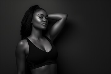 Empowered Black Model Promoting Feminine Wellness And Self-Care In Dramatic Studio Setting
